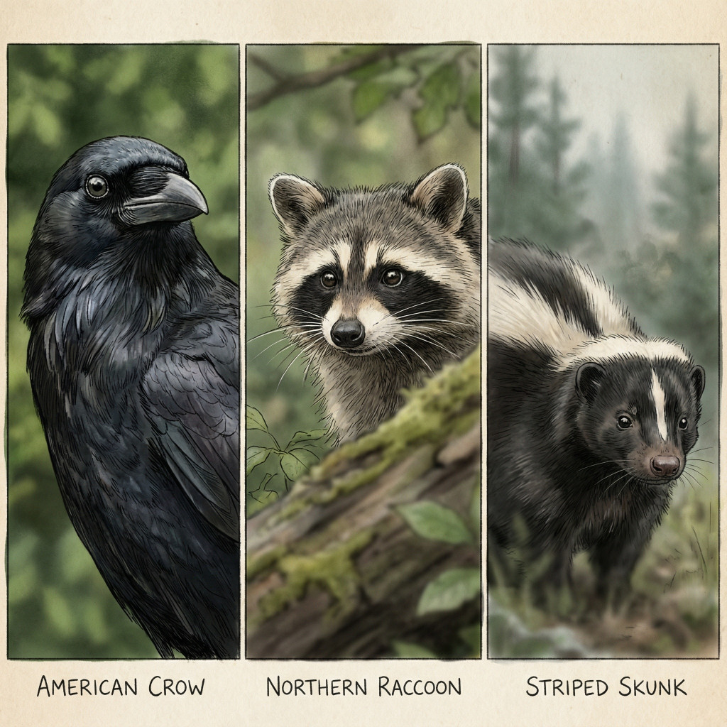Seattle Lawn Predators: American Crow, Northern Raccoon, Striped Skunk